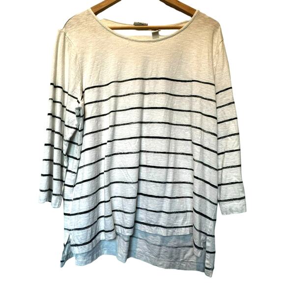 CHICO's Women's XL size 3 Weekends Striped 3/4 sleeve shirt top soft cotton EUC - Picture 1 of 5